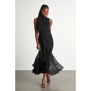 Lulus Jessa Black Jersey Knit Mock Neck Maxi Dress - Size S